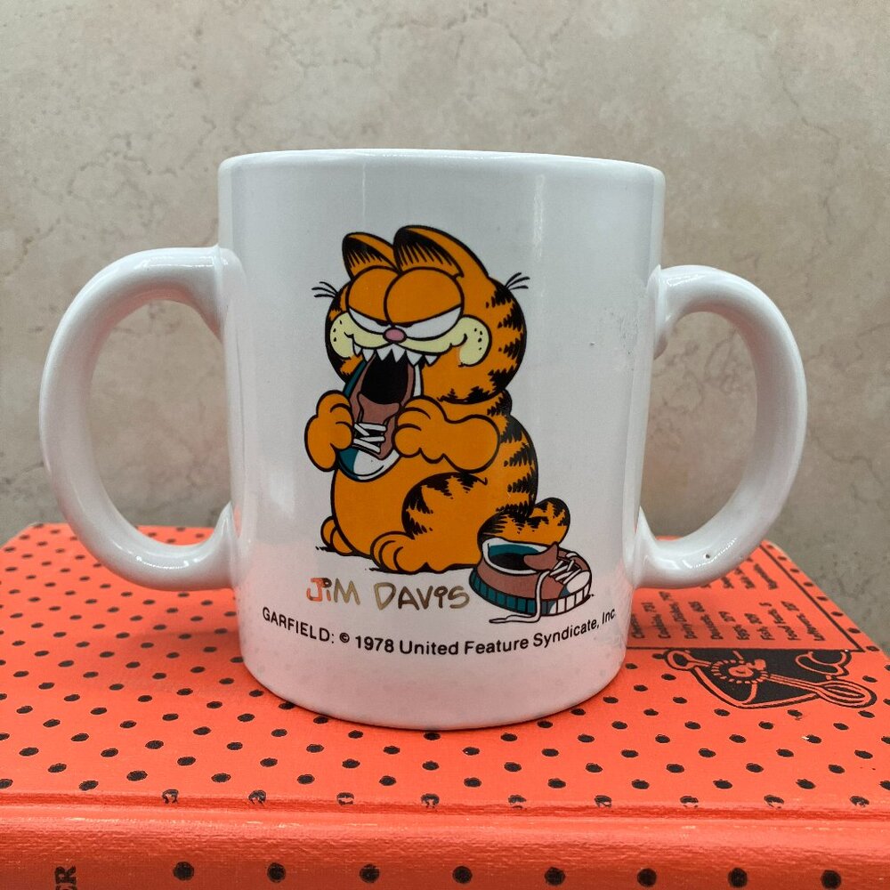 Rare Vintage Jim Davis Garfield Mug Double Handle Made In Germany 1978